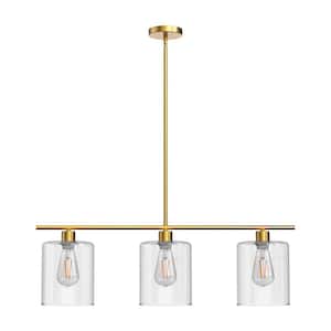 3-Light Gold Modern Island Pendant Light Fixtures, Linear Chandelier Hanging Light with Clear Glass Shade for Kitchen