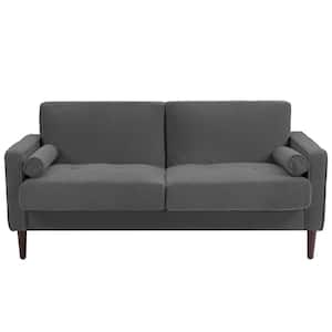 63.3 in. Straight Arm Corduroy Fabric Upholstered Rectangle 2-Seater Sofa in. Gray with Wood Legs