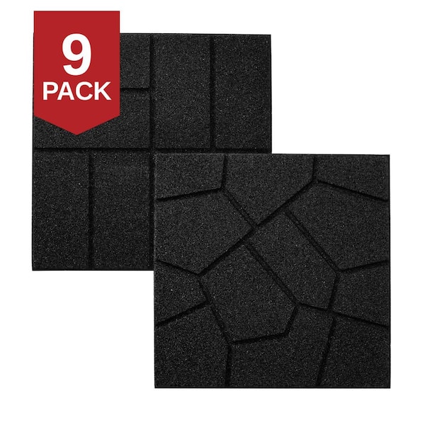 16 in. x 16 in. x 3/4 in. Black Dual-Sided Rubber Paver (9-Pack)