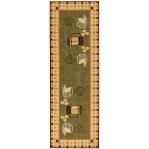 Siesta Kitchen Collection Non-Slip Rubberback Coffee Cups 2x5 Kitchen Rug, 1 ft. 8 in. x 4 ft. 11 in.,Olive Green Coffee