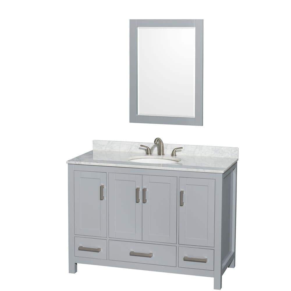 "Sheffield 48 in. W x 22 in. D x 35 in. H Single Bath Vanity in Gray with White Carrara Marble Top and 24"" Mirror" price history on PriceWatchPro