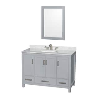 Sheffield 48 in. W x 22 in. D x 35 in. H Single Bath Vanity in Gray with White Carrara Marble Top and 24" Mirror