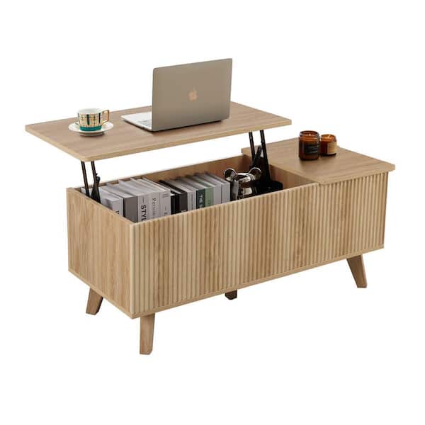 ATHMILE 39 in. Natural Rectangle Wood Lift-top Coffee Table With
