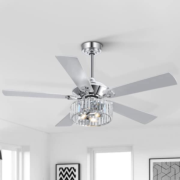 Raymond 52 in. Indoor Chandelier Chrome Ceiling Fan with Crystal Light Kit and Remote Control
