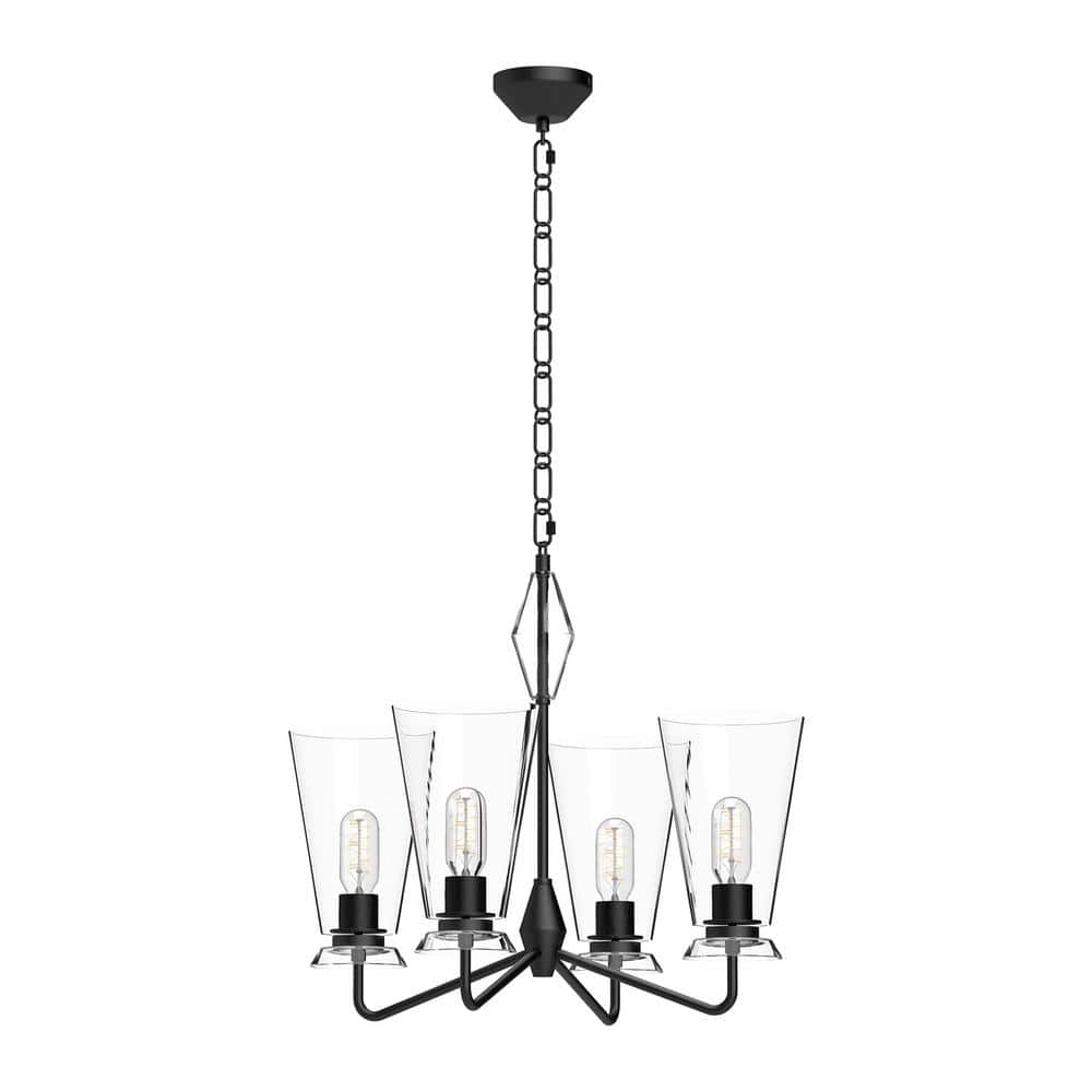 Salem Matte Black 4-Light Chandelier with Clear Crystal Details
