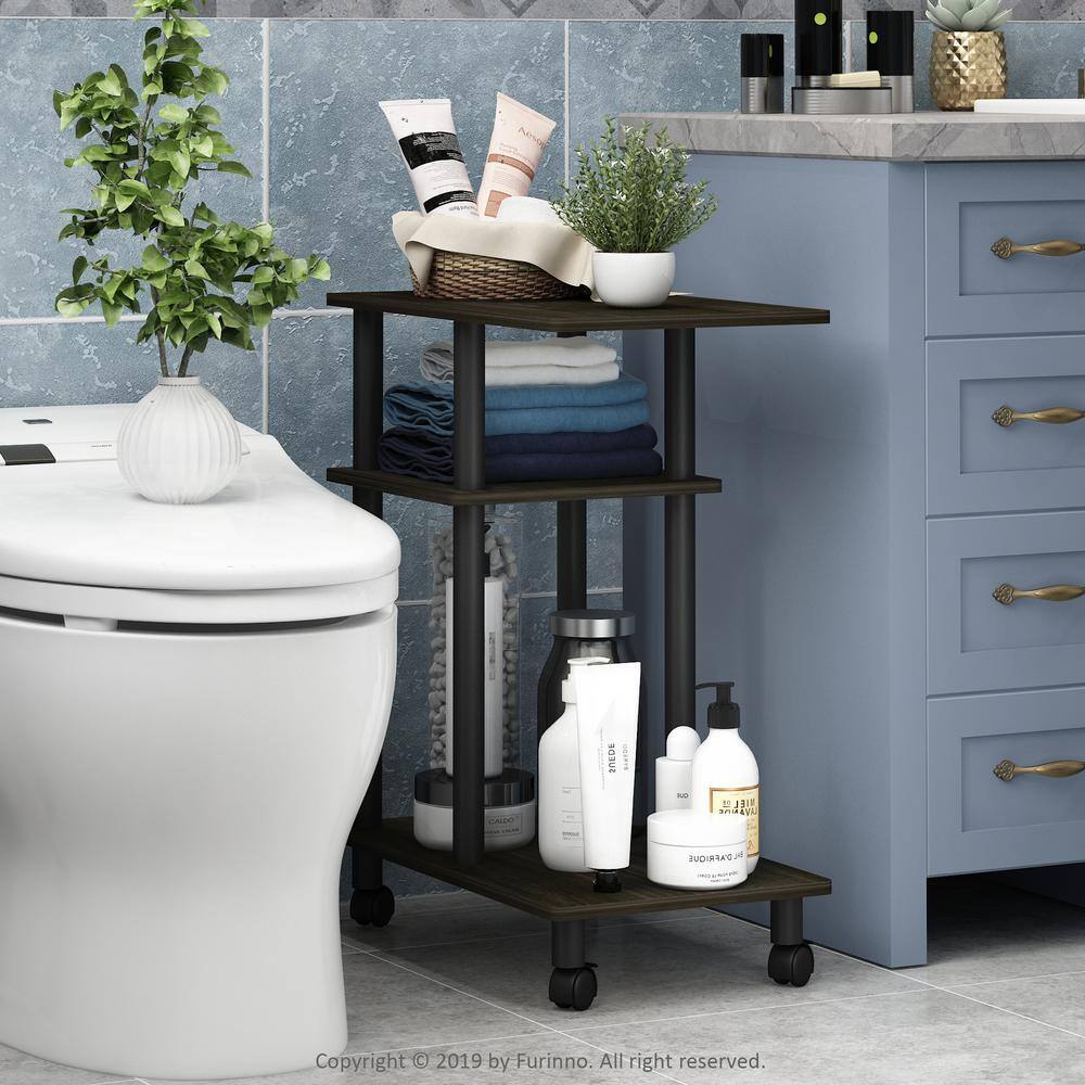 Espresso & Black U-Shape Sofa Side Table with Easy Mobility