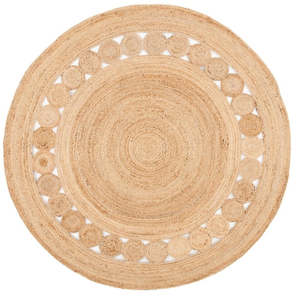 Natural Fiber Beige 11 ft. x 11 ft. Solid Color Round Area Rug