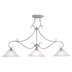 Monrovia 3-Light Nickel Linear Chandelier Island Pendant Light Fixture White Glass