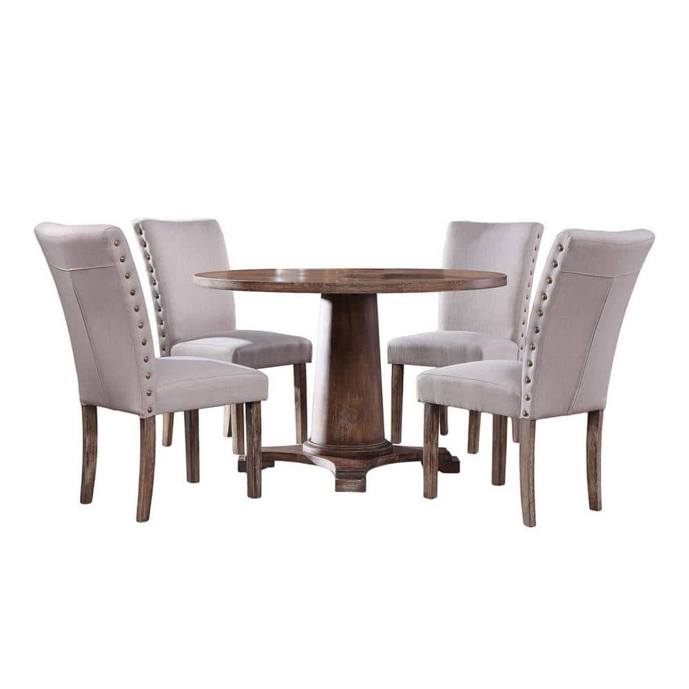Best Master Furniture Carey 5-Piece Antique Natural Oak Round Dinette Set -  CARENO5