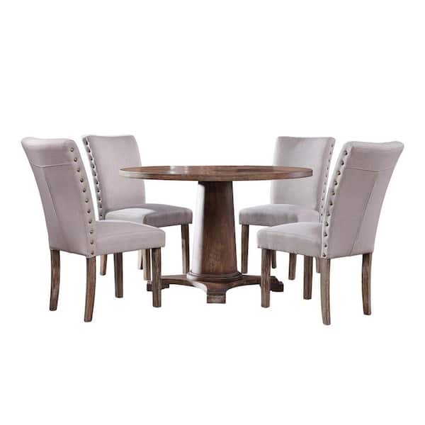 Best Master Furniture Carey 5-Piece Antique Natural Oak Round Dinette Set