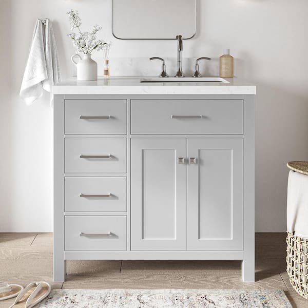 ARIEL Bristol 36.25 in. W x 22 in. D x 36 in. H Single Sink Freestanding Bath Vanity in Grey with Carrara White Quartz Top