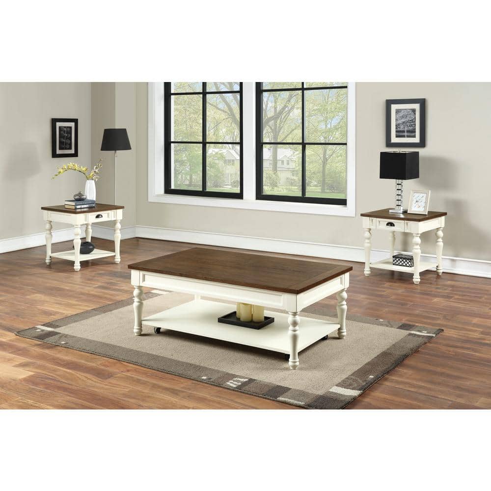Joanna Two-Tone Ivory and Mocha Rectangular Coffee Table with Storage