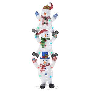 7 ft Cool White LED 3 Stacked Snowmen Holiday Yard Decoration