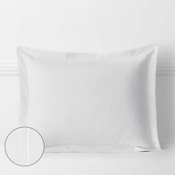 The Company Store Dorset Stripe Legends Hotel White Embroidered 600-Thread Count Egyptian Cotton Sateen Standard Sham