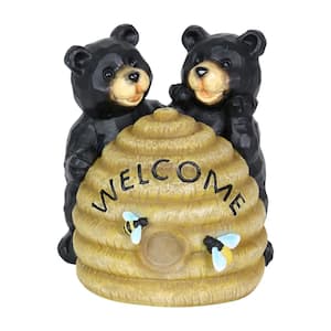 7 in. Solar Bears and Welcome Hive Garden Statue