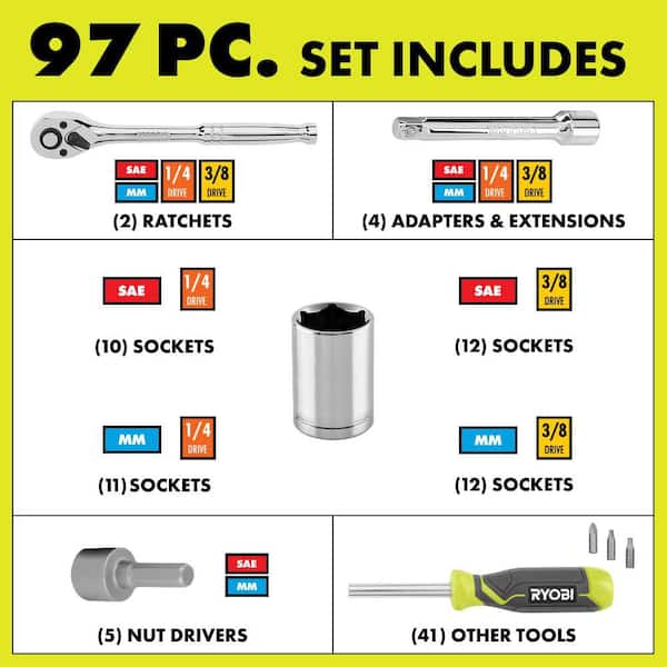 97-Piece 1/4 in. and 3/8 in. Drive Mechanics Tool Set