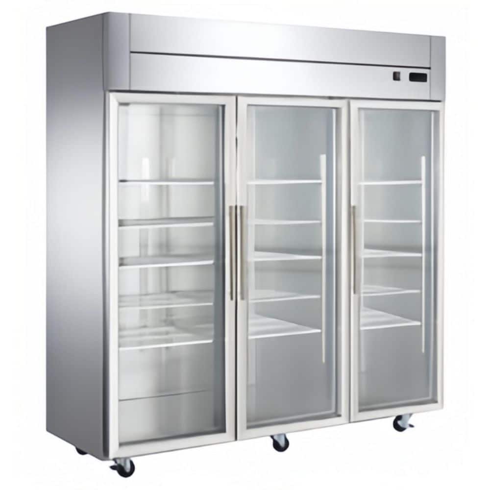 83 in. W 66 cu. ft. Three Glass Door Top-Mounted Commercial Reach-In Merchandiser Refrigerator in Stainless Steel
