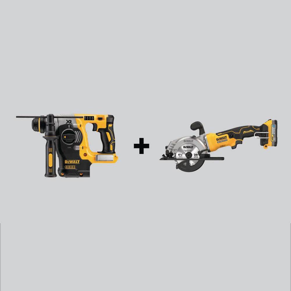 DEWALT Atomic 20-Volt Maximum Lithium-Ion Cordless Brushless 4-1/2 in. Circular Saw Kit & 1 in. SDS Plus L-Shape Rotary Hammer -  DCH273BWCS571E1