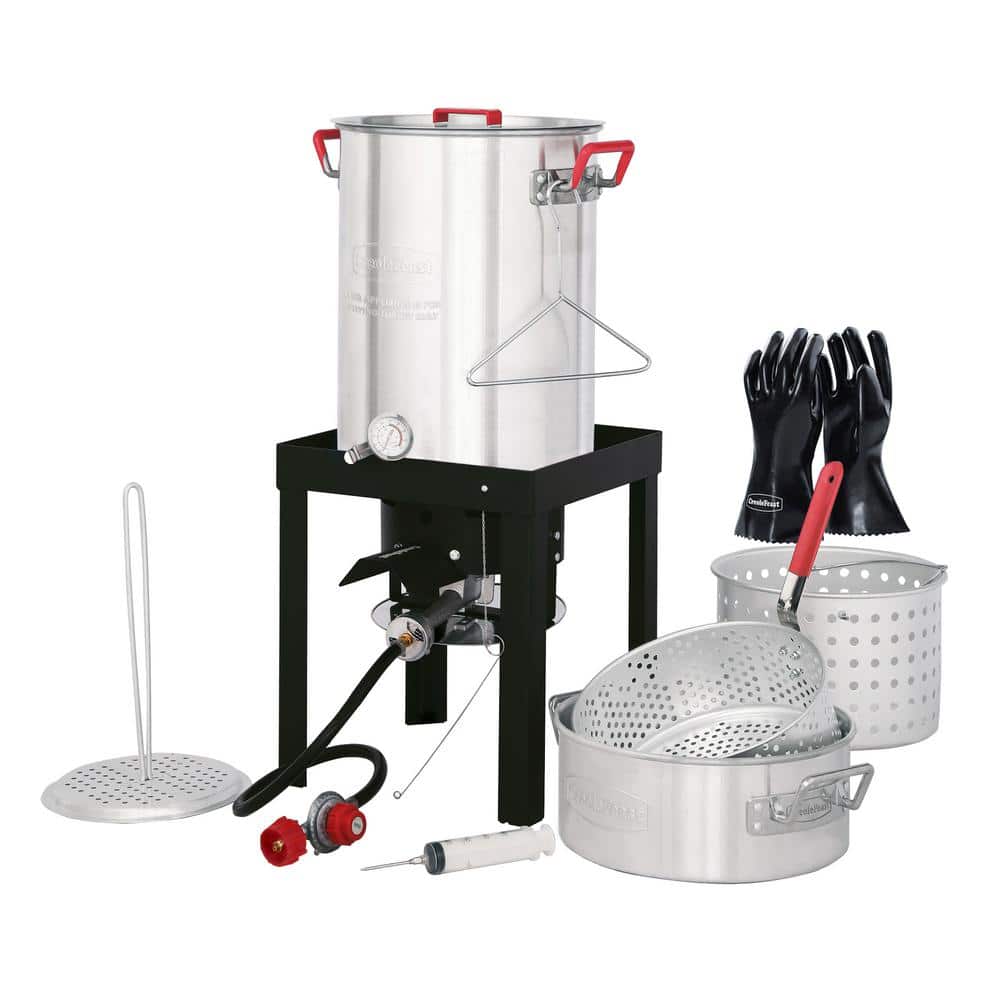 30 Qt Silver Aluminum Outdoor Turkey Fryer Kit with Accessories