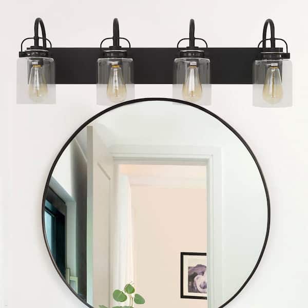 Briignite 33.5 in. 4-Light Black Farmhouse Bathroom Light, Industrial Metal Wall Sconce with Clear Glass Shade for Hallway