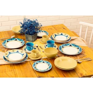 Actual Yellow and Blue 32-Piece Casual Yellow and Blue Earthenware Dinnerware Set (Service for 8)