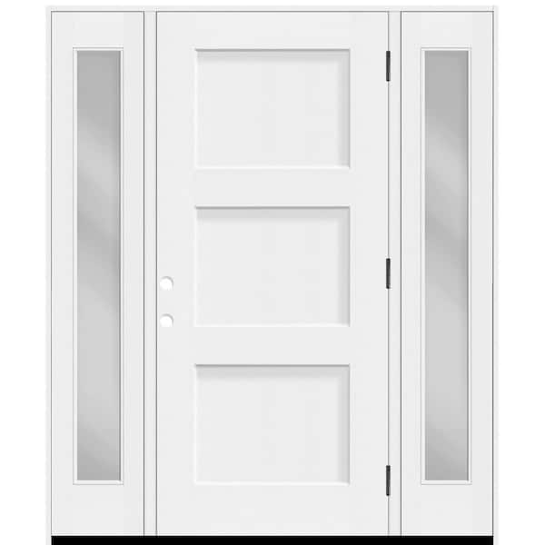 Legacy 64 in. x 80 in. 3P Equal Shaker LHOS Unfinished White Fiberglass Prehung Front Door w/Clear 12 in.SLs 4-9/16 Jamb