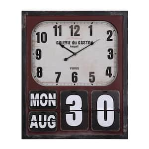 27.5 in. x 23 in. Rectangular MDF Wall Clock with Glass in Wooden Cherry Frame