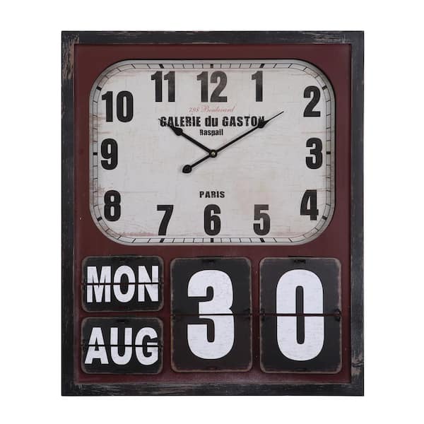 Yosemite Home Decor 27.5 in. x 23 in. Rectangular MDF Wall Clock with Glass in Wooden Cherry Frame