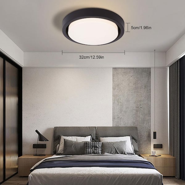 OUKANING 12.59 in. 1-Light Modern Minimalist Round Black Flush