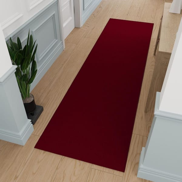 Ottohome Collection Non-Slip Rubberback Modern Solid Design 2x12 Indoor Runner Rug, 1 ft. 10 in. x 12 ft., Red