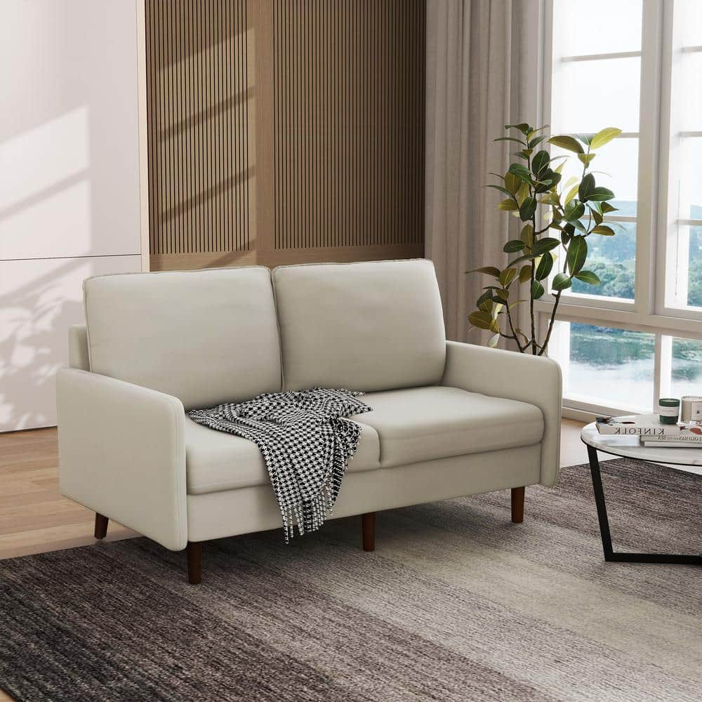 Uixe 56.88 In. Straight Arm Velvet Upholstered Rectangle 2-Seater Wood ...