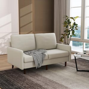 56.88 in. Straight Arm Velvet Upholstered Rectangle 2-Seater Wood Legs Sofa in White