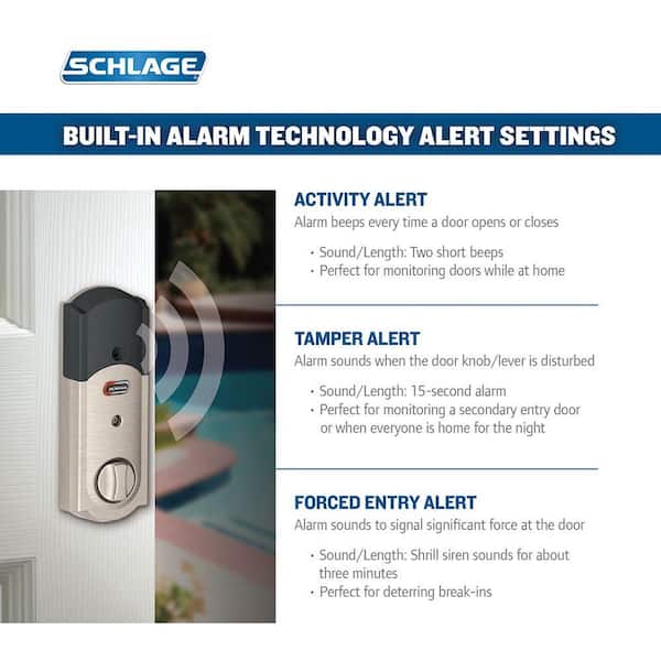 Schlage Camelot Satin Nickel Connect Smart Lock with Alarm and Accent  Handle Handleset BE469ZP V CAM619 FE285 V CAM 619 ACC The Home Depot