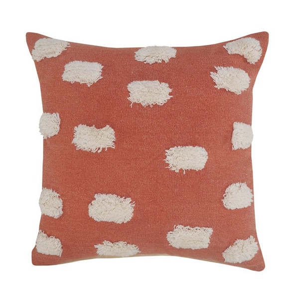 Unbranded Palace Rust / White Pom Pom Glam Poly-Fill 20 in. x 20 in. Indoor Throw Pillow