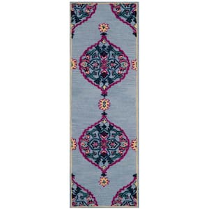 Bellagio Blue/Multi 2 ft. x 7 ft. Border Runner Rug