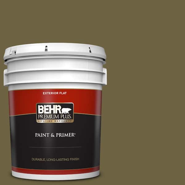 BEHR PREMIUM PLUS 5 gal. #ICC-88 Classic Olive Flat Exterior Paint & Primer