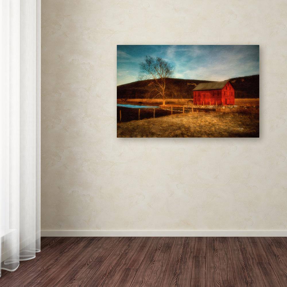 Red Barn at Twilight Landscape Canvas Art 22" x 32"