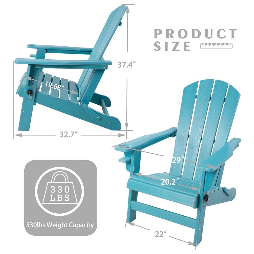 Light Blue HDPE Resin Folding Adirondack Chair with Arms