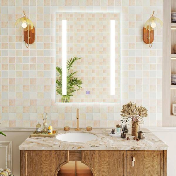 WELLFOR 20 in. W x 27.5 in. H Rectangular Frameless Wall Bathroom Vanity Mirror in White