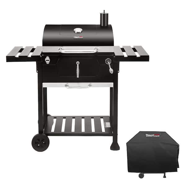 Royal Gourmet Charcoal Grill with 2 Side Table in Black Plus a Cover