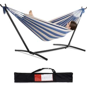 9 ft. 2-Person Heavy Duty Double Hammock with Space Saving Steel Stand, 450 lbs. Capacity and Carrying Bag in Sky