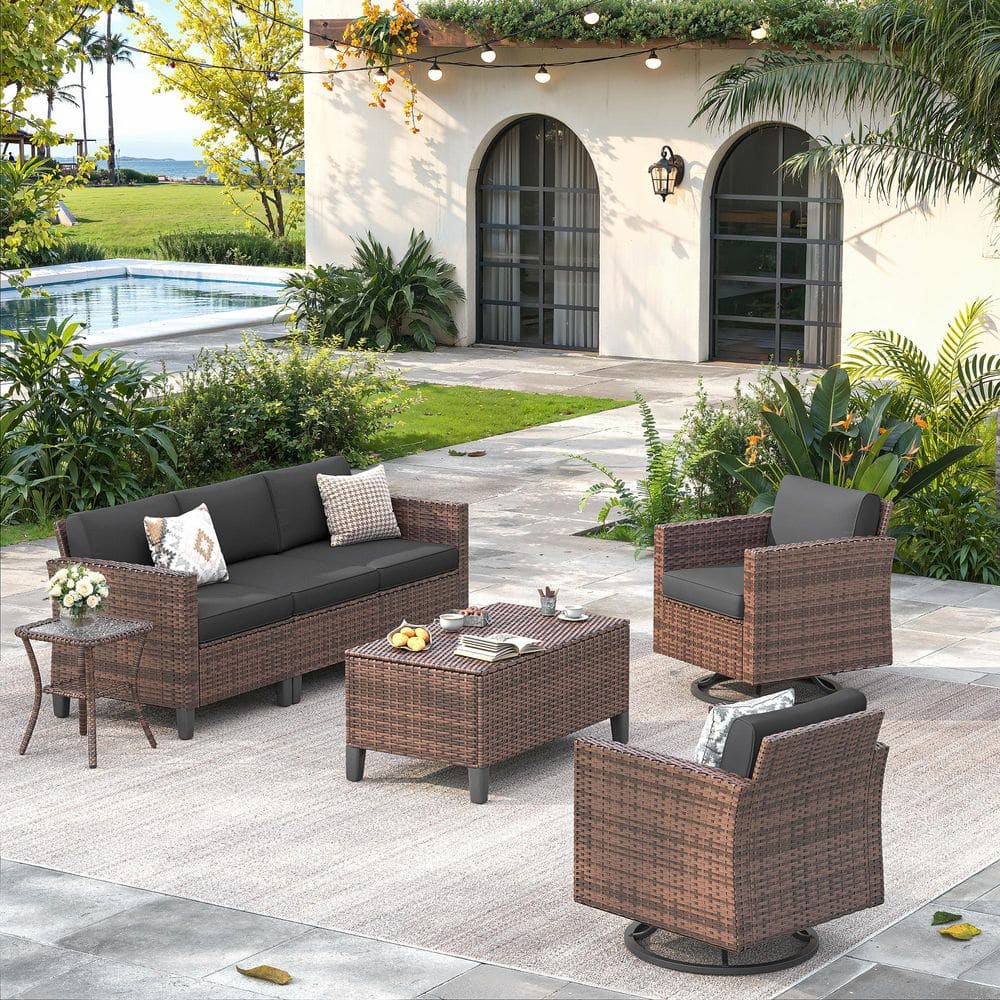 5-Piece Outdoor Wicker Conversation Set with 360° Swivel Rocking Chairs and Coffee Table price history on PriceWatchPro
