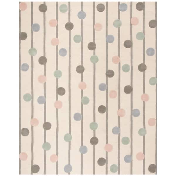 Kids 9 ft. x 12 ft. Ivory/Multi Striped Polka Dot Area Rug