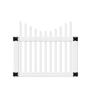 Pro Series 4 ft. W x 3.5 ft. H White Vinyl Alexandria Cut Scalloped Spaced Picket Fence Gate