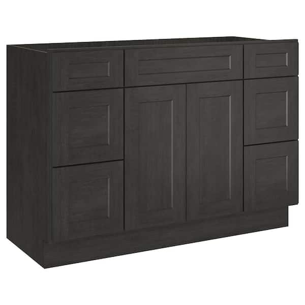 HOMEIBRO 48 in. W x 21 in. D x 34.5 in. H Plywood Ready to Assemble Bath Vanity Cabinet Without Top in Shaker Charcoal