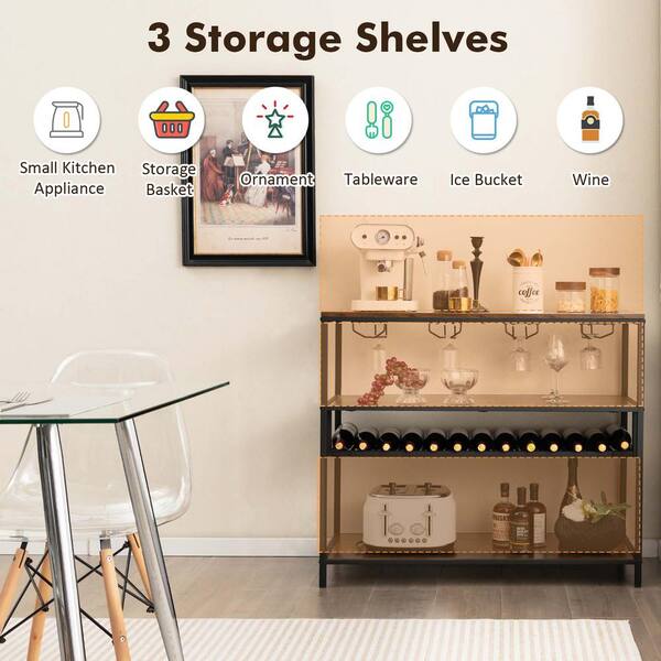 Costway Rustic Wine Rack Table 13 Bottles Wine Bar Cabinet