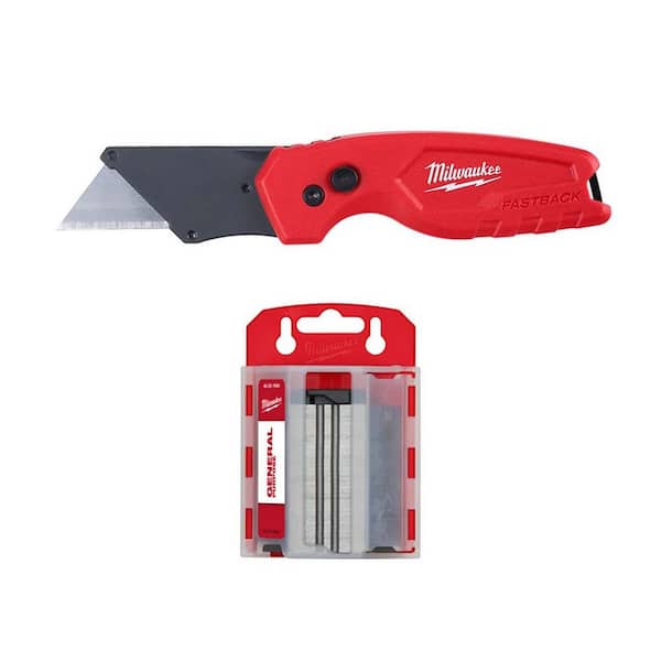 Milwaukee FASTBACK Compact Folding Utility Knife with General Purpose Utility Blades and Dispenser