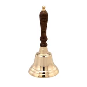 Gold and Brown Handcrafted Brass Hand Bell with Wooden Handle