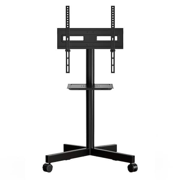 Retractable Floor Mount Wall TV Stand for 23 in. - 65 in. TVs Height Adjustable Rolling Cart with Shelf Wheels Tilt