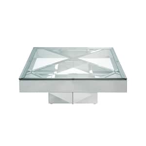 Meria 40 in. Clear Medium Square Glass Coffee Table with Pedestal Base